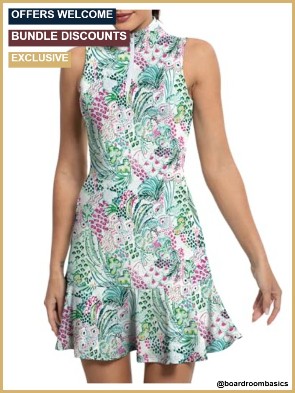 Women's Sleeveless Athletic Tennis Golf Dress with Shorts Inner Pocket Zip Up